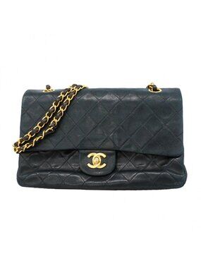 Chanel Shoulder Bag Quilted Lambskin Black Gold
